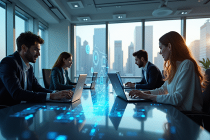 Espace de travail moderne avec professionnels collaborant