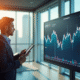 Jeune professionnel en fintech regardant un graphique digital