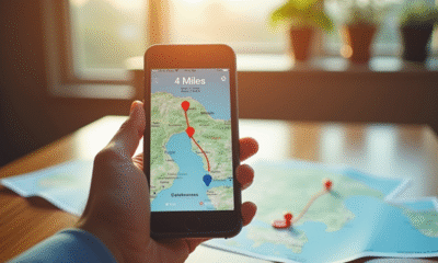 Main tenant un smartphone avec une application de conversion de miles en kilomètres