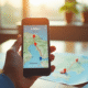 Main tenant un smartphone avec une application de conversion de miles en kilomètres