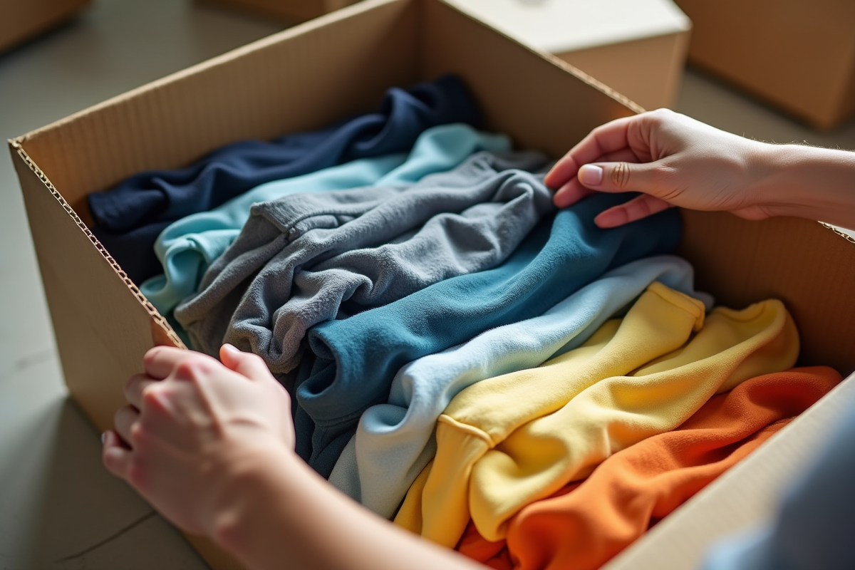 Mains emballant des vêtements d