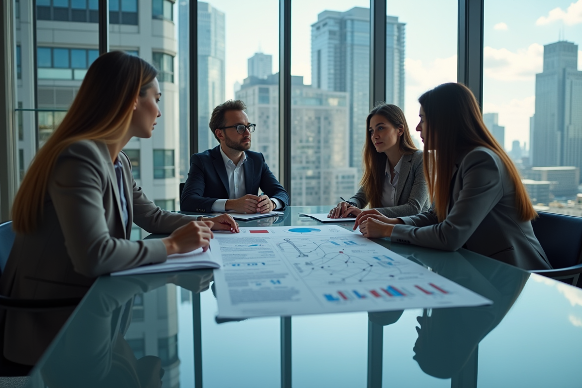 Groupe de professionnels collaborant autour d une table en bureau moderne