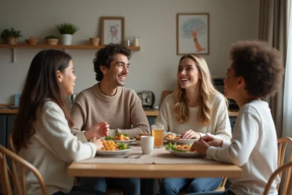 Famille multiculturelle partageant un repas convivial