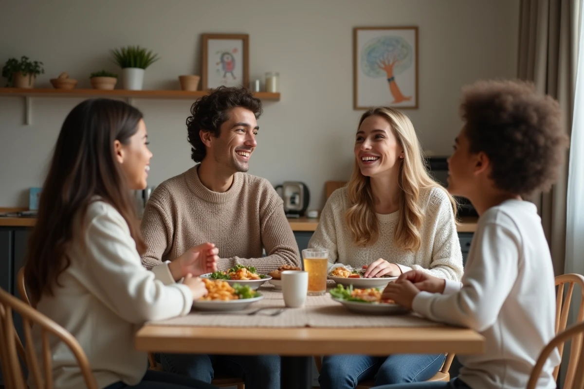Famille multiculturelle partageant un repas convivial