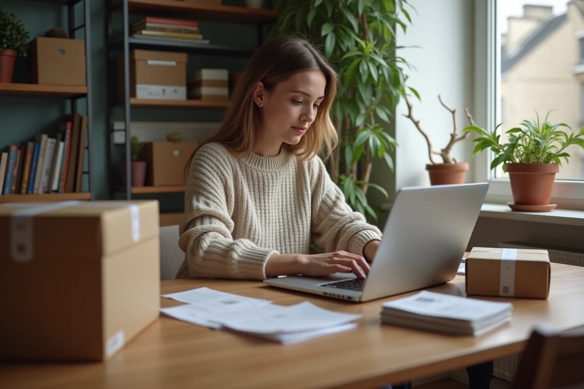 Jeune femme faisant ses achats en ligne à la maison