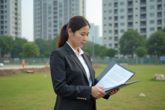Femme d affaires examinant un dossier en extérieur