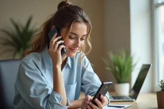 Femme composant un numéro international avec l'indicatif +34 de l'Espagne sur son smartphone
