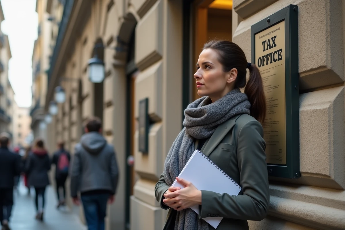 Jeune femme dans la rue avec dossier de documents