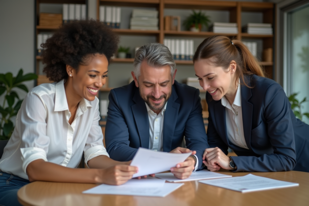 Groupe de collègues en réunion dans un bureau moderne