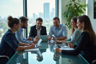 Groupe de professionnels en réunion dans un bureau moderne