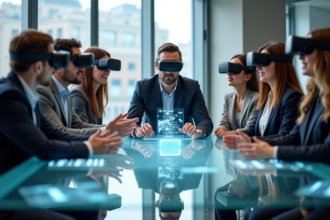 Groupe de professionnels avec réalité augmentée en réunion
