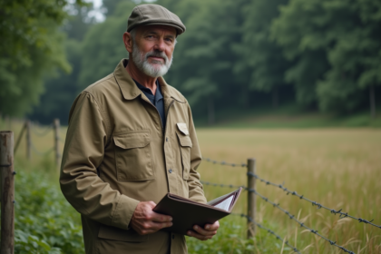 Homme en tenue de travail en plein air devant une forêt