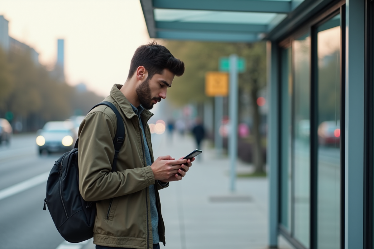 Jeune homme consulte une application financière sur smartphone