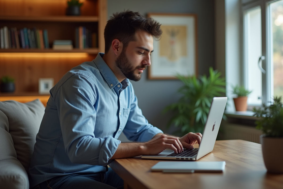 Jeune homme étudiant en marketing digital à la maison