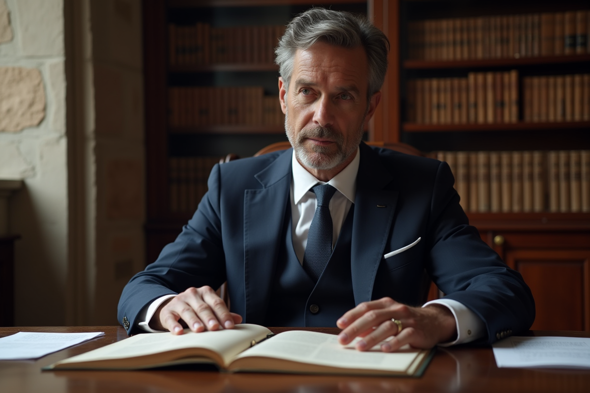 Juriste français en costume dans un bureau ancien