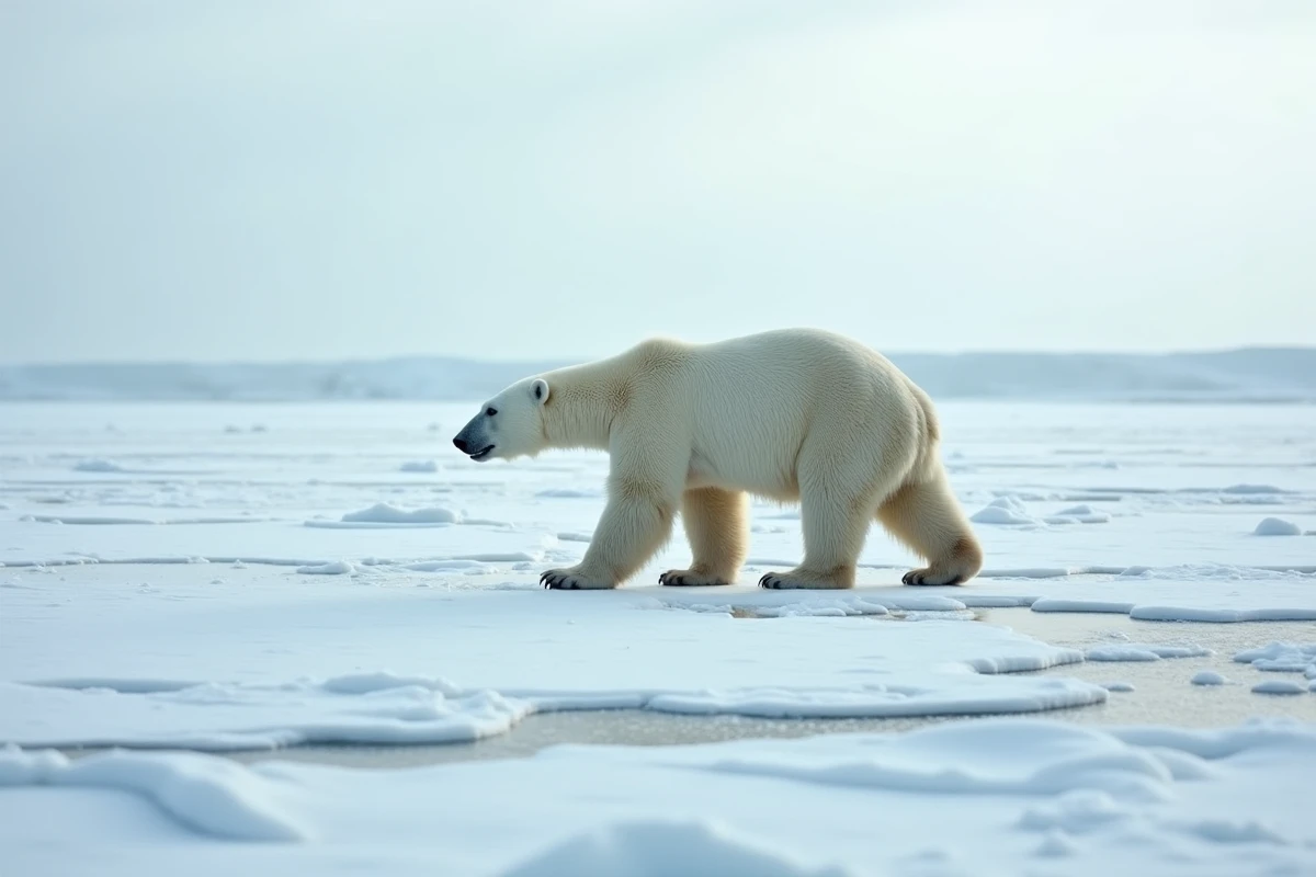 Ours polaire marchant sur la banquise arctique, illustration du rêve d'ours blanc et sa symbolique spirituelle