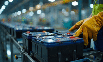 Employé triant des batteries électriques usagées dans une usine de recyclage