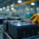Employé triant des batteries électriques usagées dans une usine de recyclage